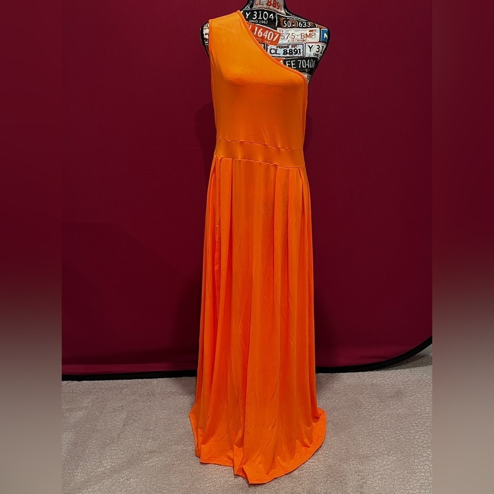 ChicMe One-Shoulder High Slit Maxi Dress - Orange (NWOT) - Picture 2 of 9